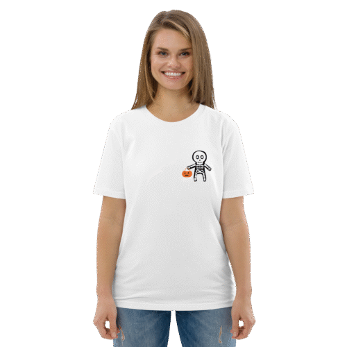 Skeleton with Pumpkin T-Shirt White