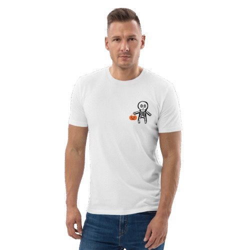 Skeleton with Pumpkin T-Shirt White